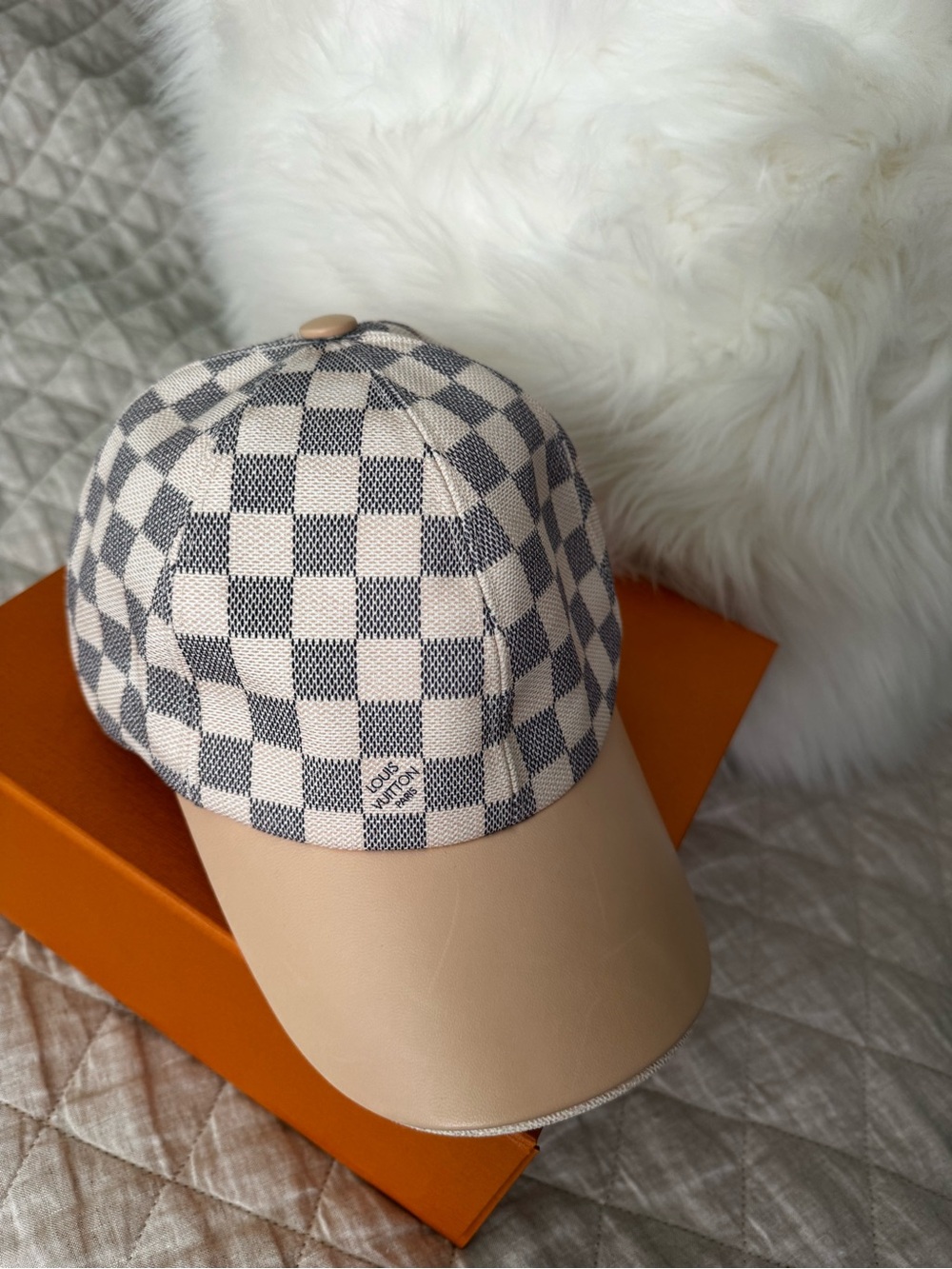 Louis Vuitton Damier Cream Beige Leather Brim Cap M77786 Hat